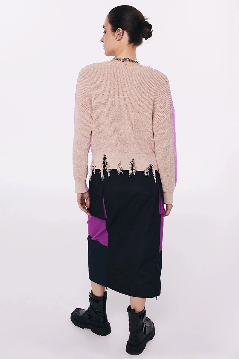 Twist  ColorBlock Eskitme  Efektli Kazak