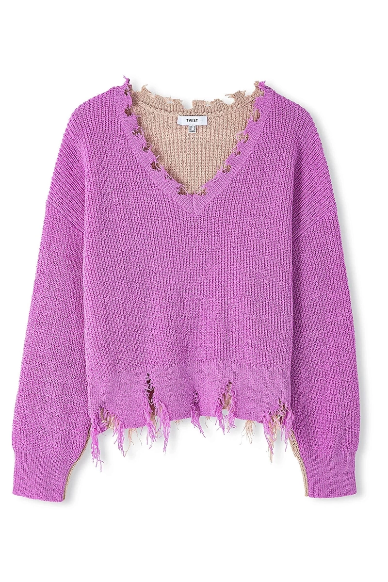 Twist  ColorBlock Eskitme  Efektli Kazak