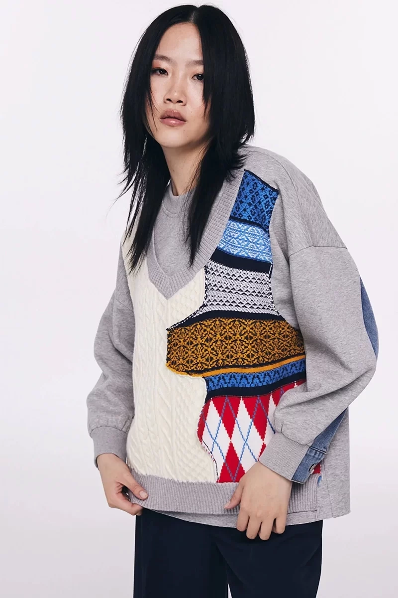 Twist Triko Ve Denim Mıx Sweatshirt