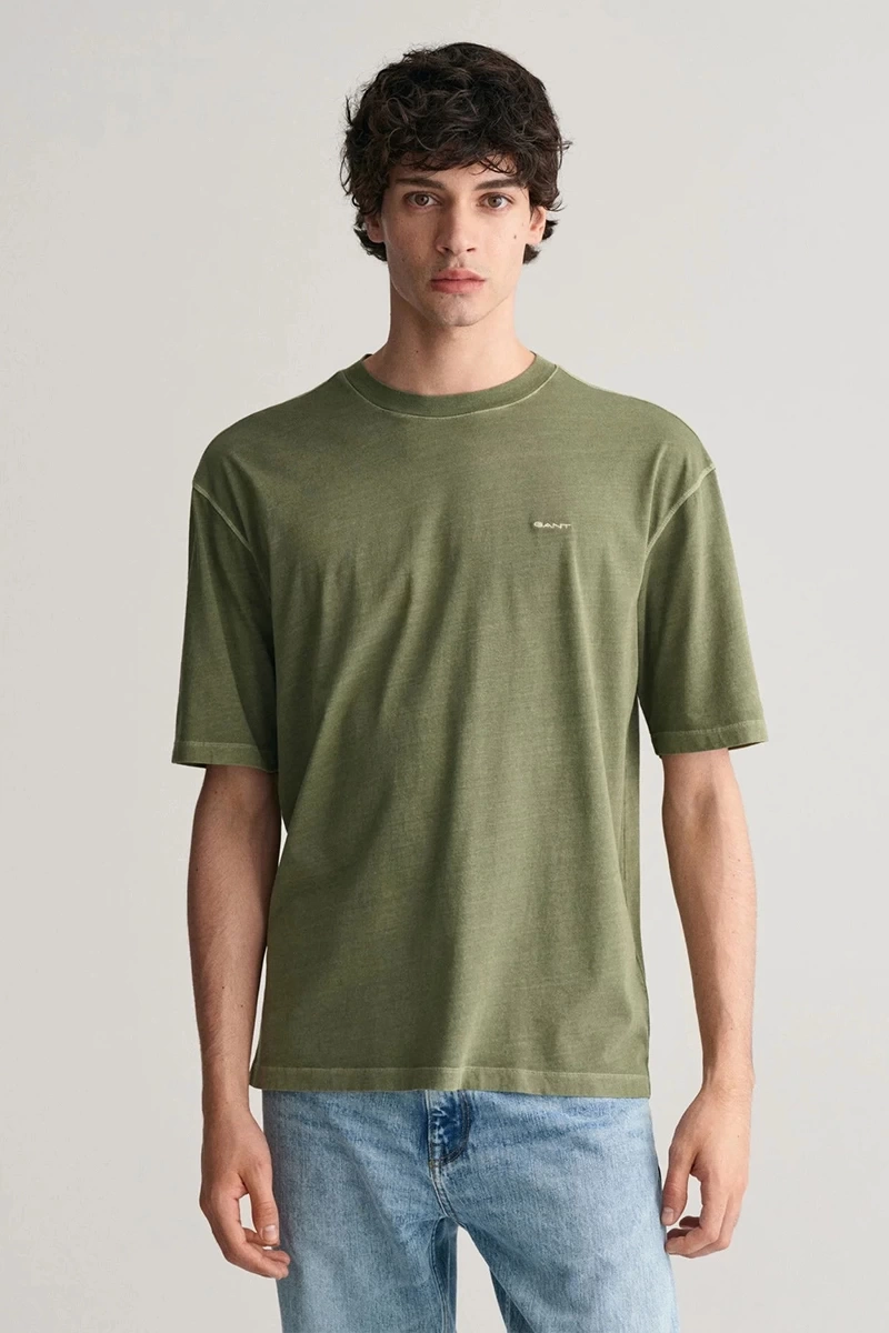 GANT Erkek Yeşil Relaxed Fit Bisiklet Yaka Logolu T-shirt