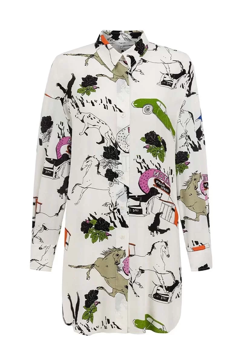 Twist Desenli Oversize Gömlek