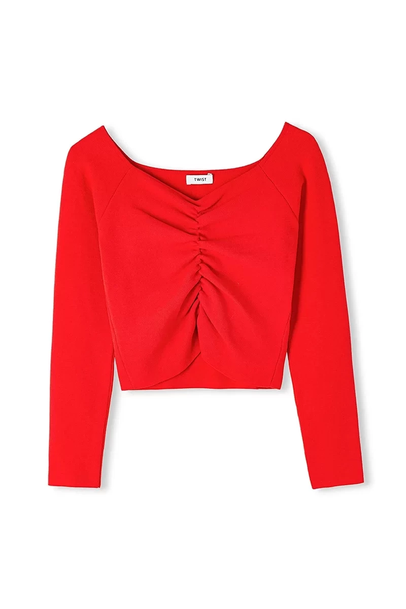 Twist  Kayık  Yaka Crop Triko