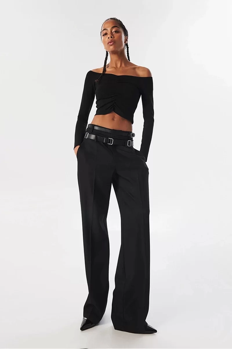 Twist Kayık Yaka Crop Triko