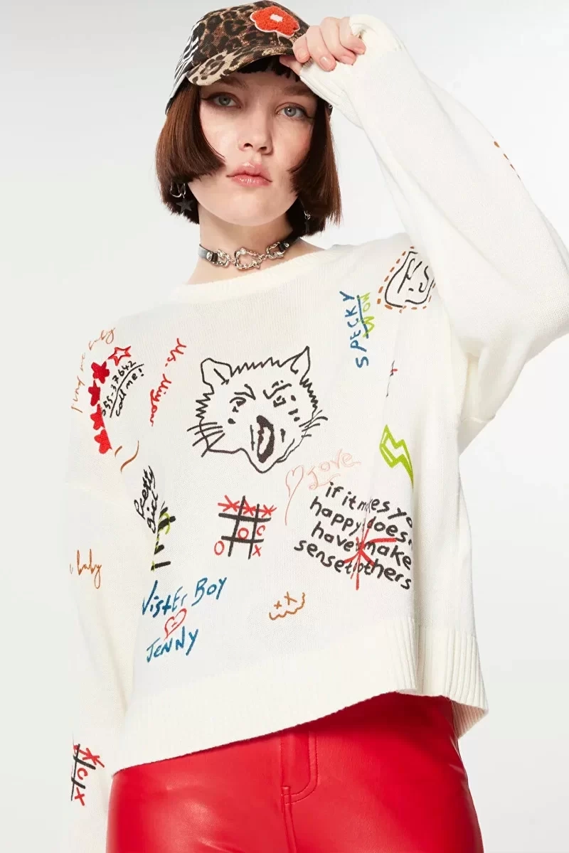 Twist Nakış Artworklü Rahat Kesim Triko
