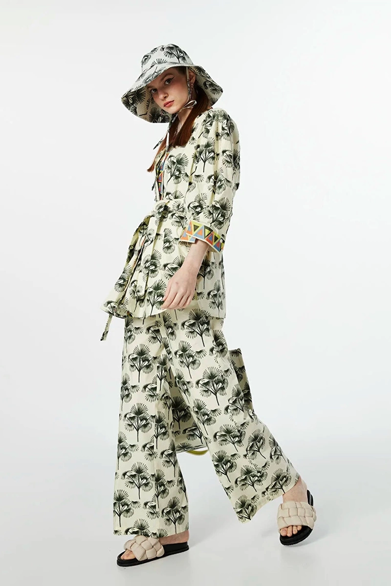Twist Palmiye Desen Kimono Haki