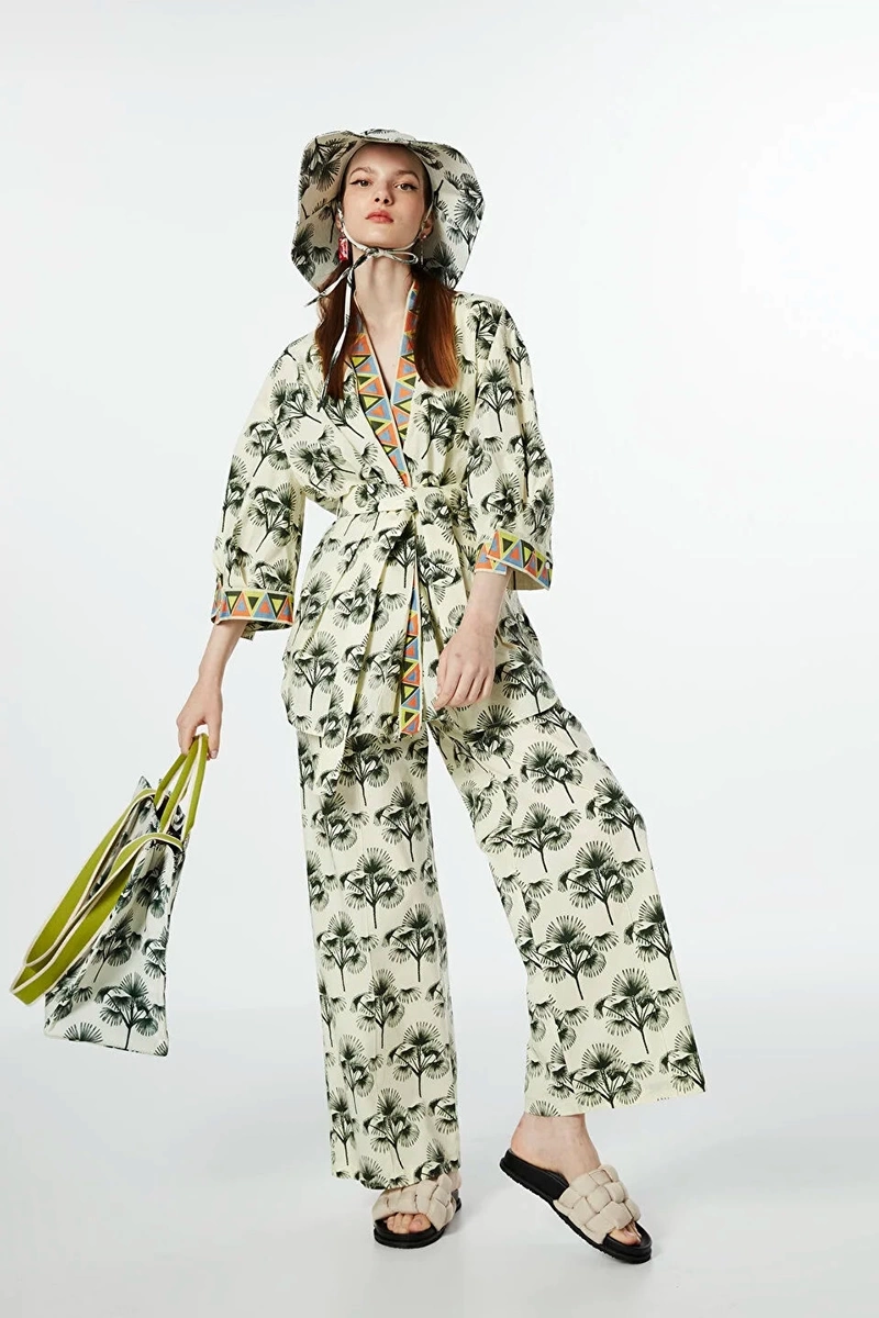 Twist Palmiye Desen Kimono Haki