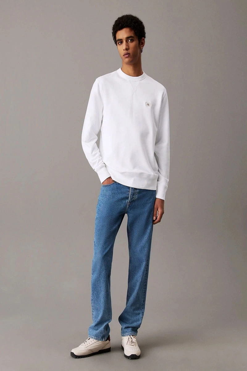 Calvin Klein Erkek Bisiklet Yaka Normal Fit Beyaz Sweatshirt