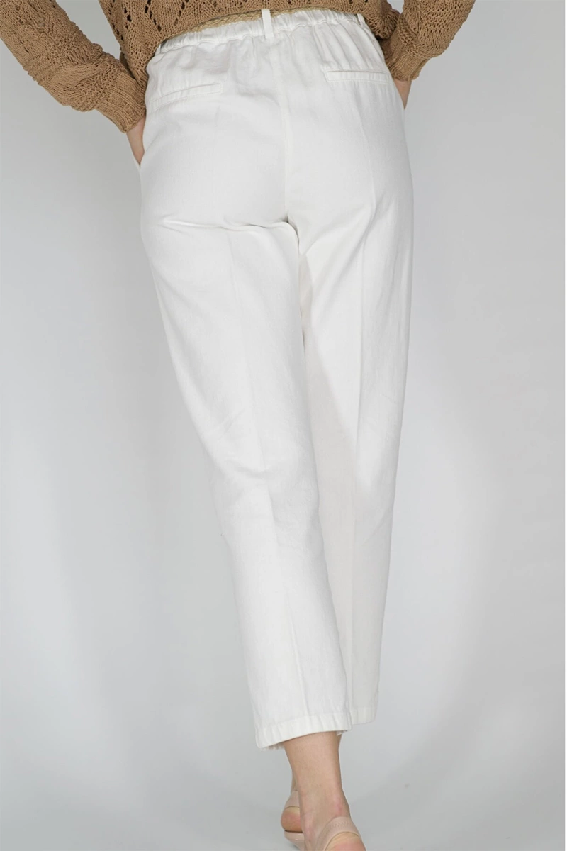 Quzu Kadın Beyaz Hasır Kemerli Pantolon (21Y70840-02)