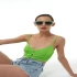 Quzu neon yeşil out askılı tshirt