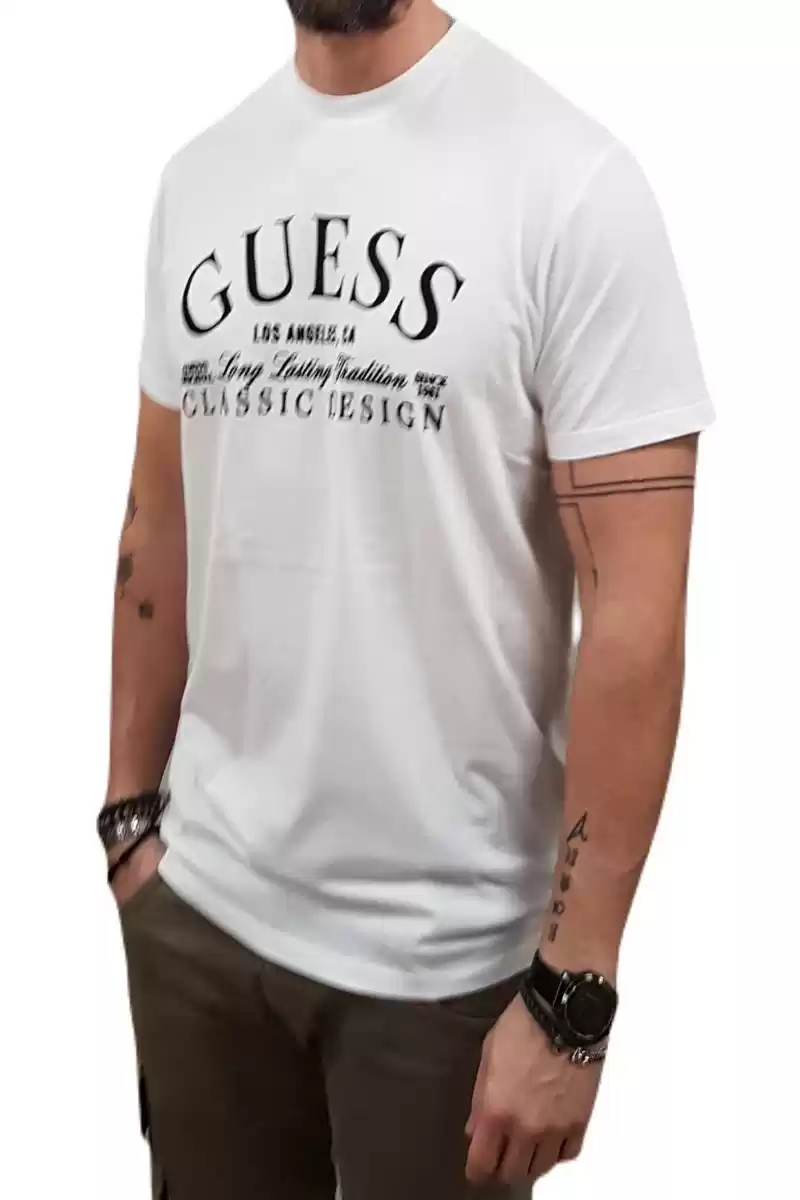 Guess Erkek Beyaz Logolu T-Shirt