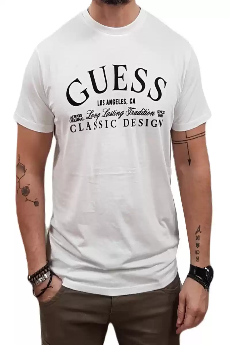 Guess Erkek Beyaz Logolu T-Shirt