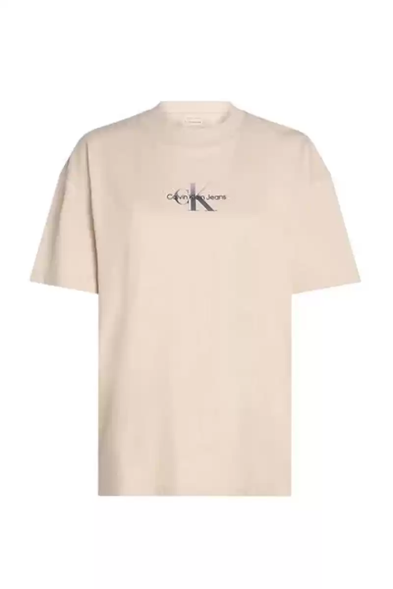 Calvin Klein Kadın Logo Baskılı Ekru T-shirt