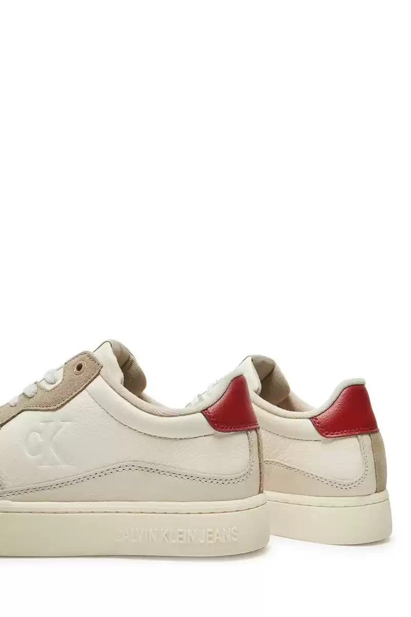 Calvin Klein Jeans Erkek Süet Detaylı Krem Deri Sneaker