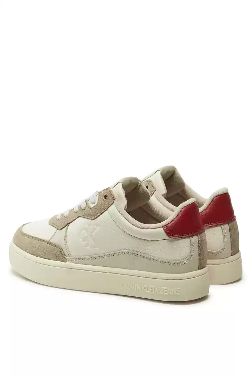 Calvin Klein Jeans Erkek Süet Detaylı Krem Deri Sneaker