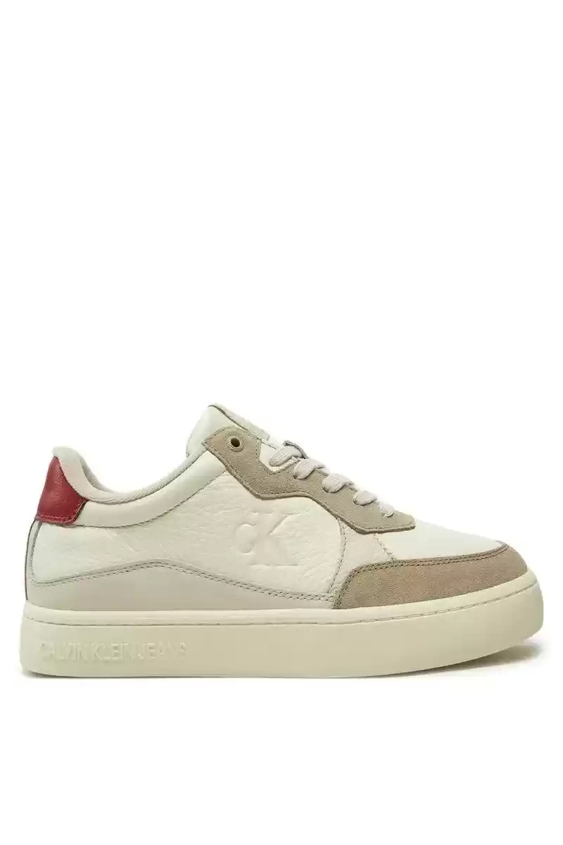 Calvin Klein Jeans Erkek Süet Detaylı Krem Deri Sneaker