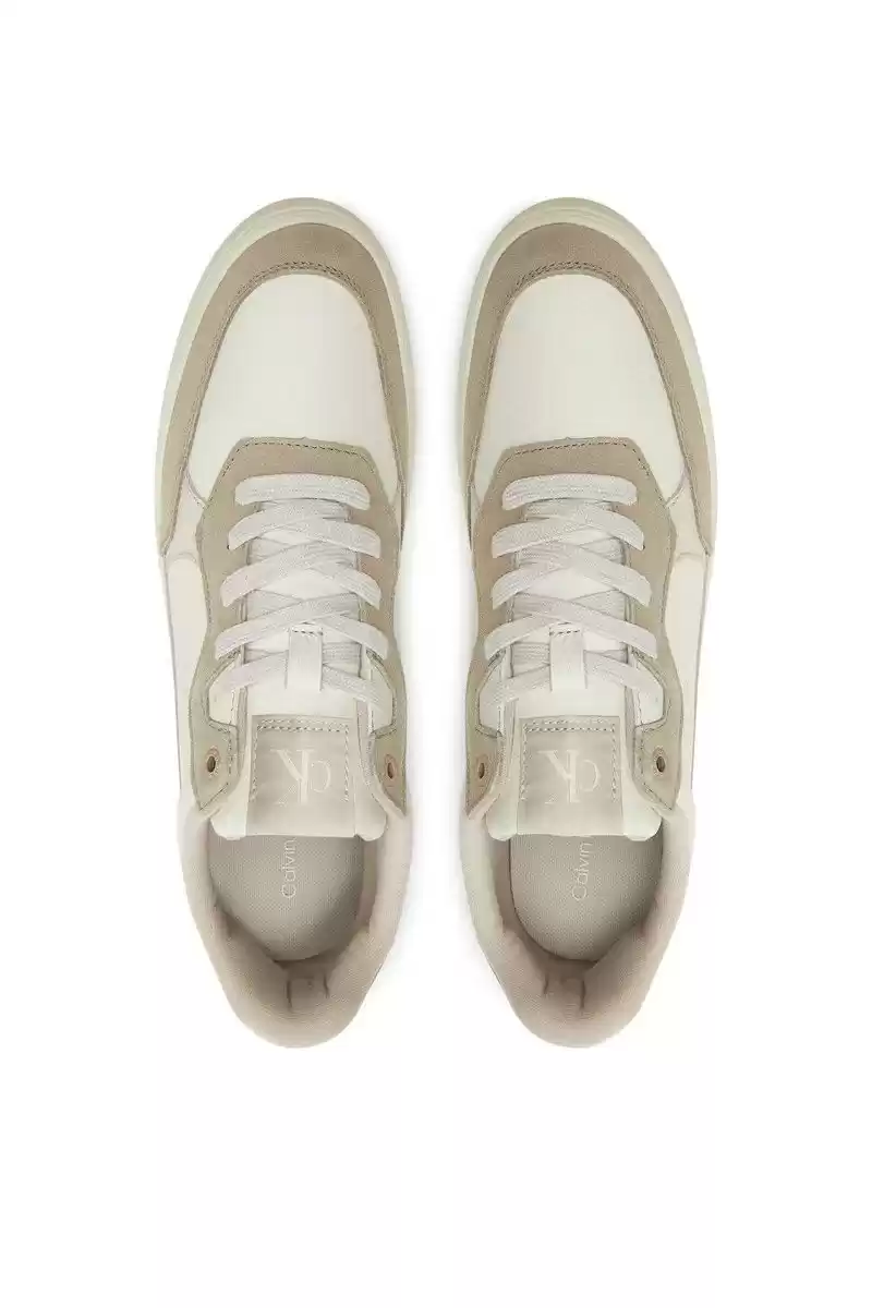 Calvin Klein Jeans Erkek Süet Detaylı Krem Deri Sneaker
