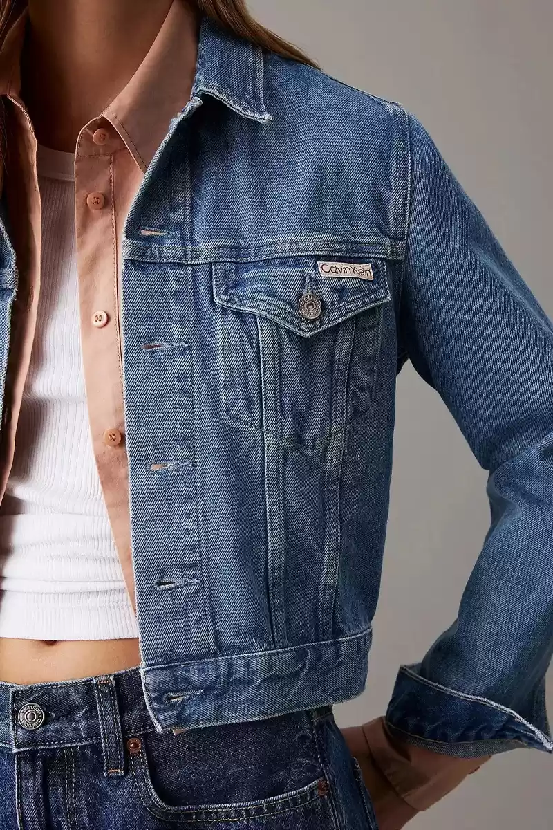 Calvin Klein Kadın 90ların Kısa Denim Lacivert Kot Ceket