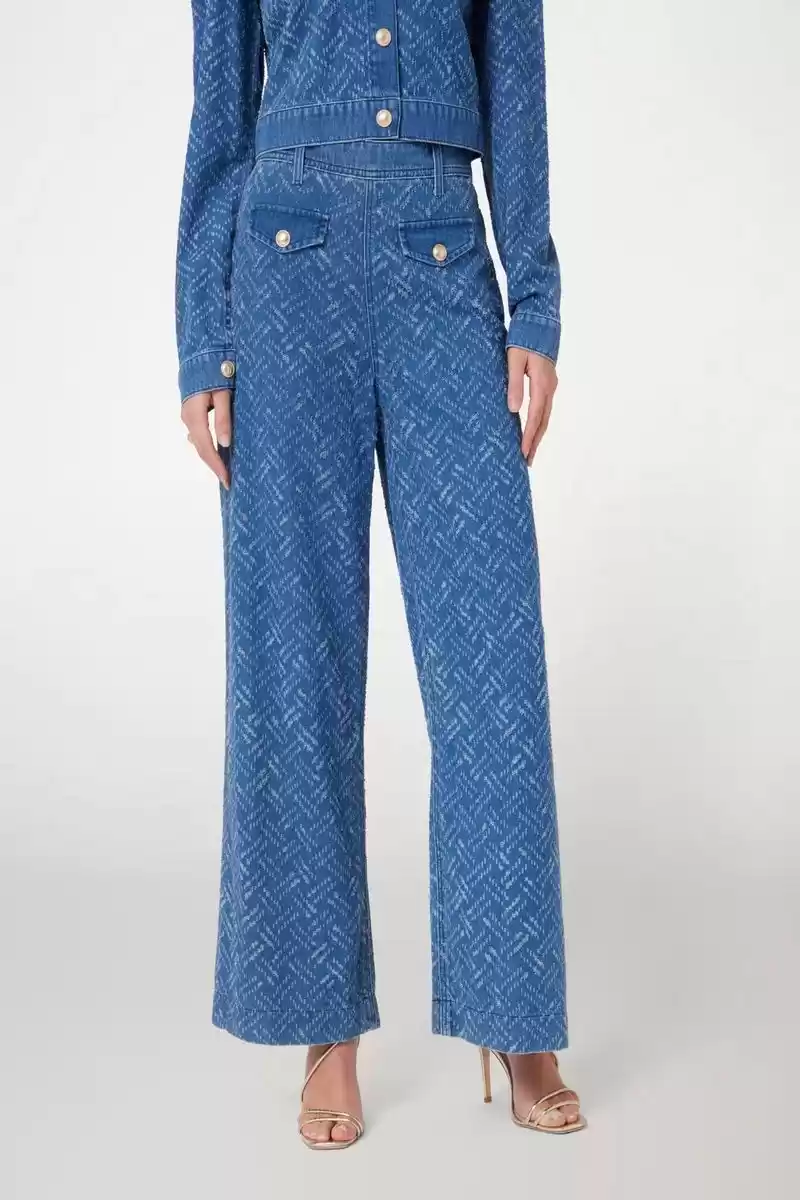 Guess Kadın Dakota Geniş Paça Mavi Kot Pantolon