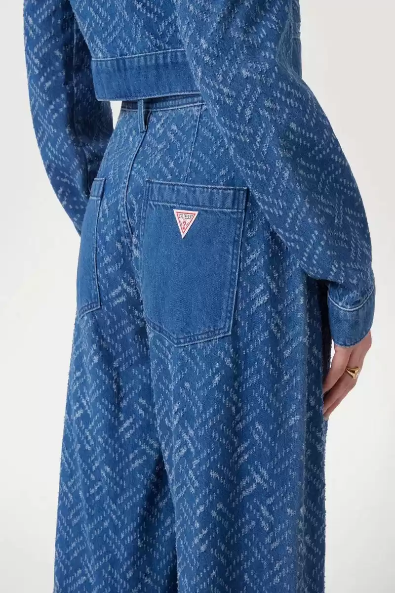 Guess Kadın Dakota Geniş Paça Mavi Kot Pantolon