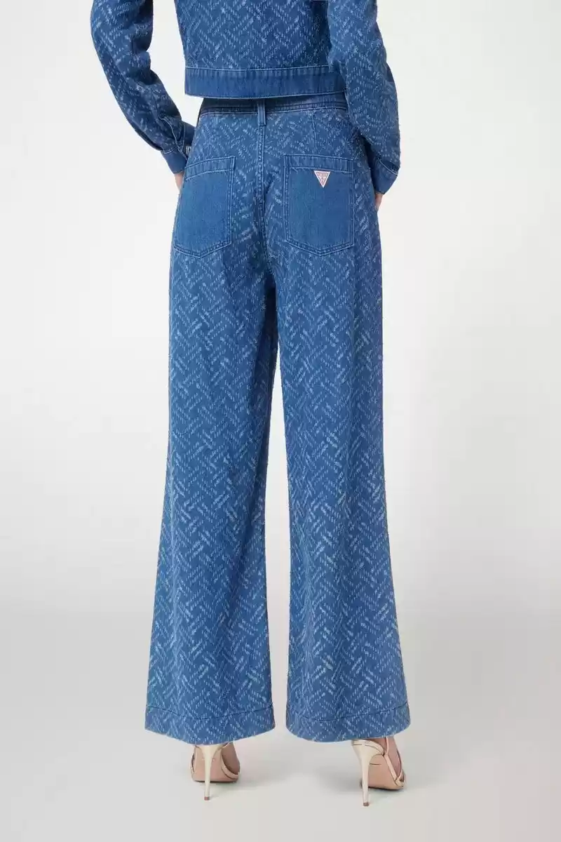 Guess Kadın Dakota Geniş Paça Mavi Kot Pantolon