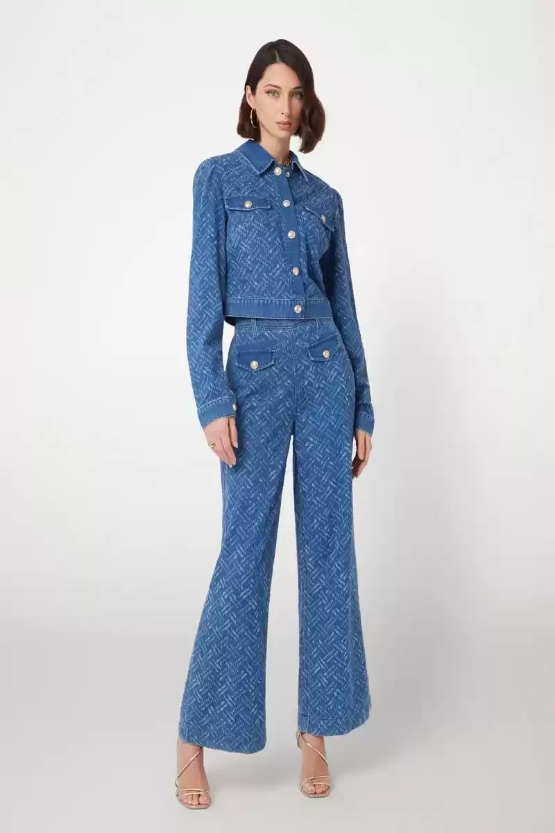 Guess Kadın Dakota Geniş Paça Mavi Kot Pantolon