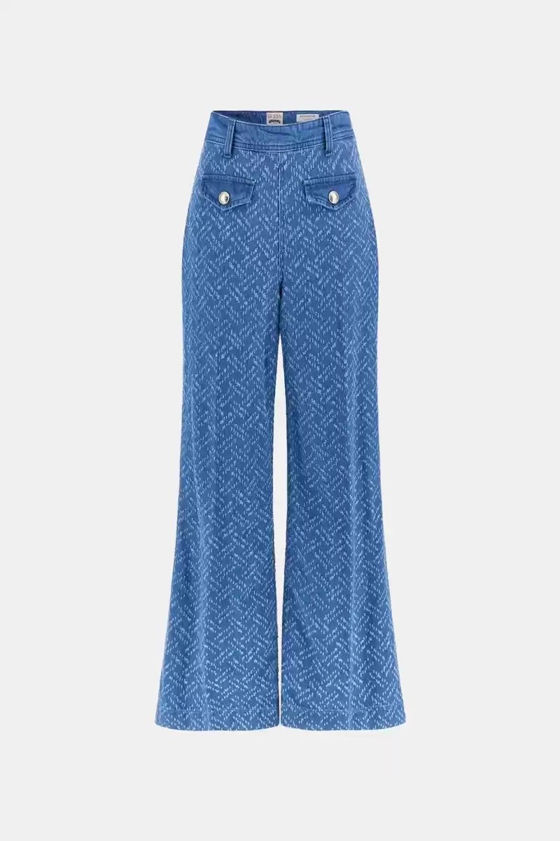Guess Kadın Dakota Geniş Paça Mavi Kot Pantolon