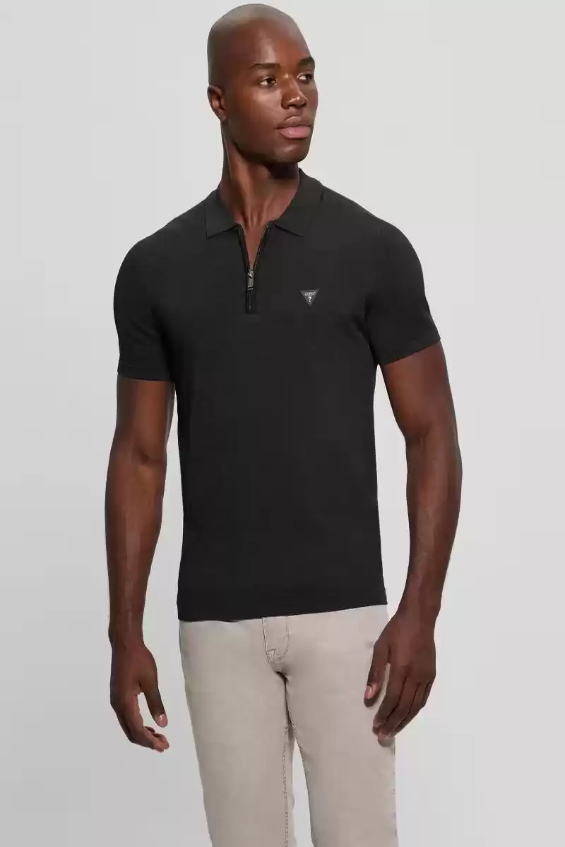Guess Erkek Siyah Dane Yarım Fermuarlı Triko