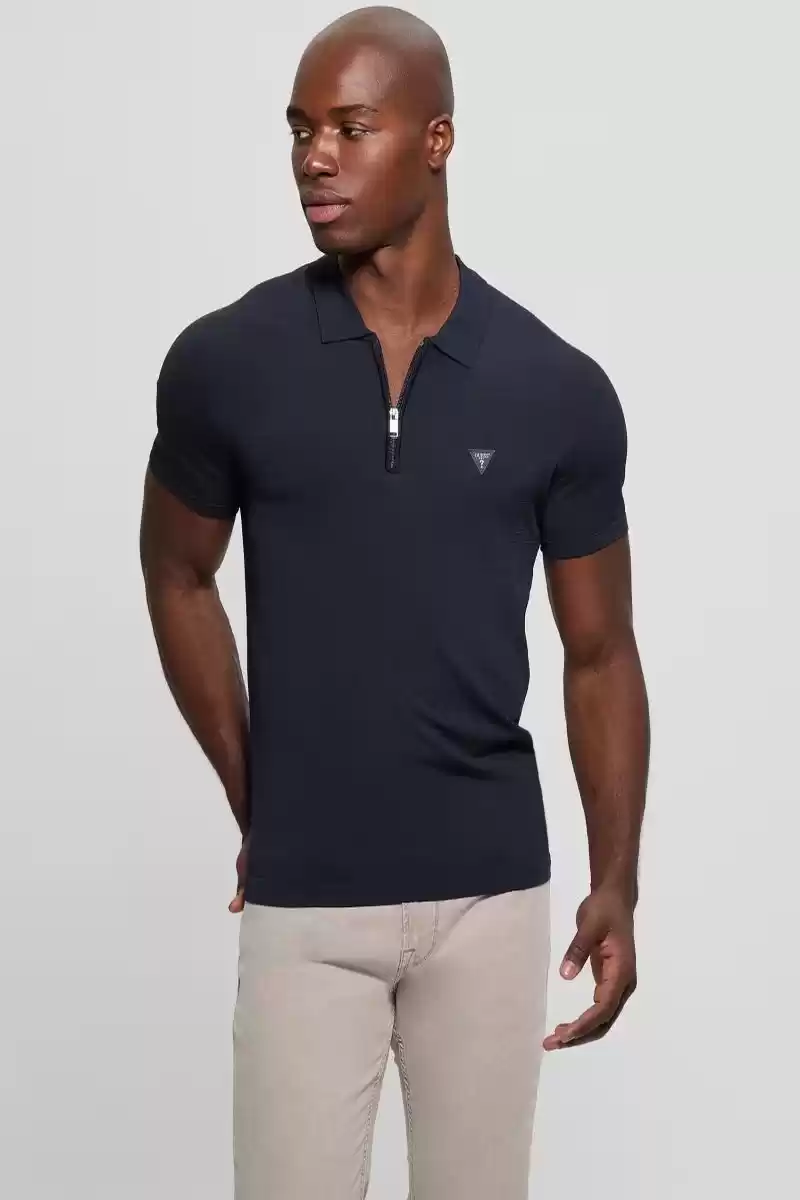 Guess Erkek Lacivert Dane Yarım Fermuarlı Triko