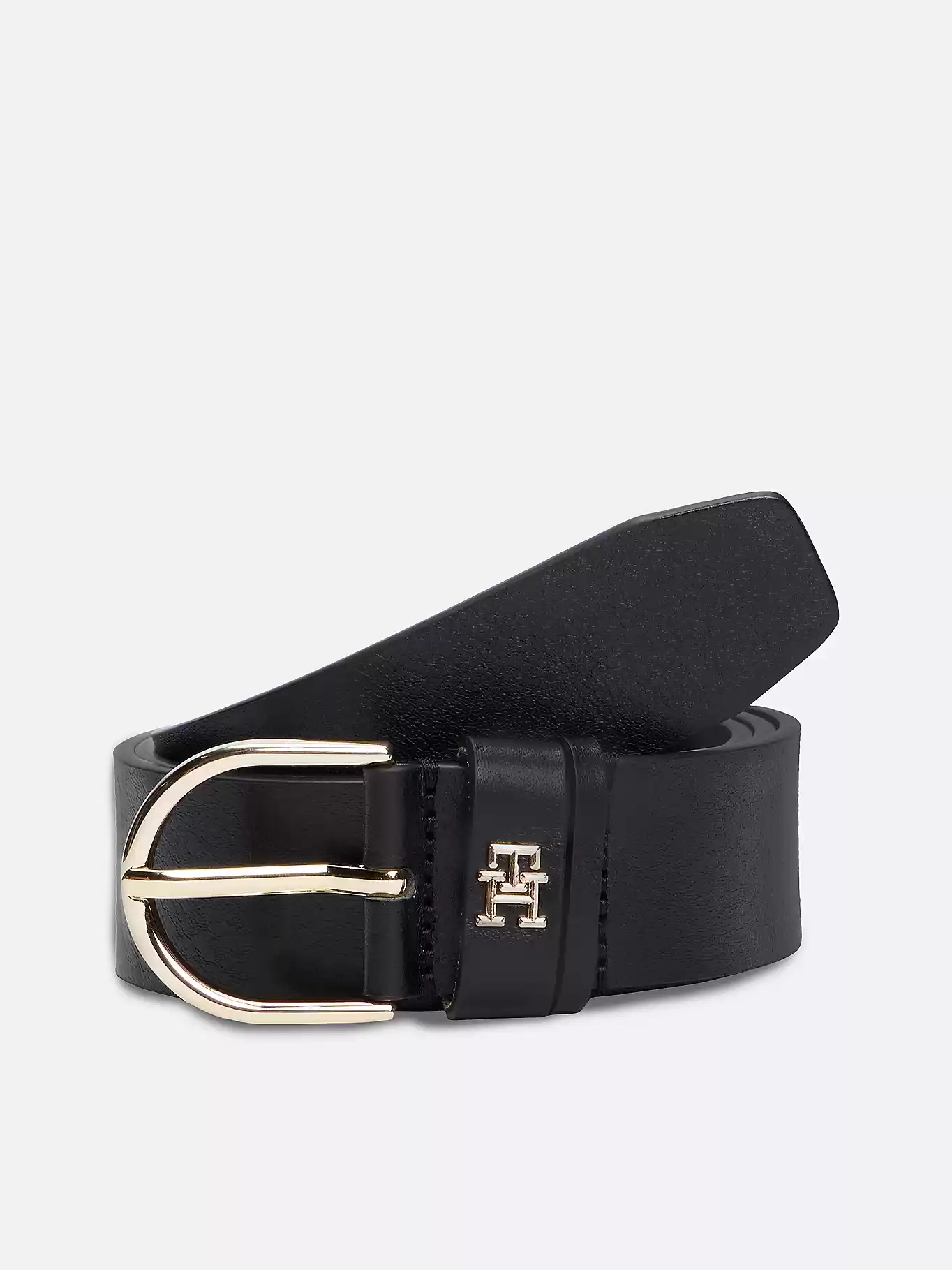 Tommy Hilfiger TH Monogram Yuvarlak Tokalı Siyah Kemer