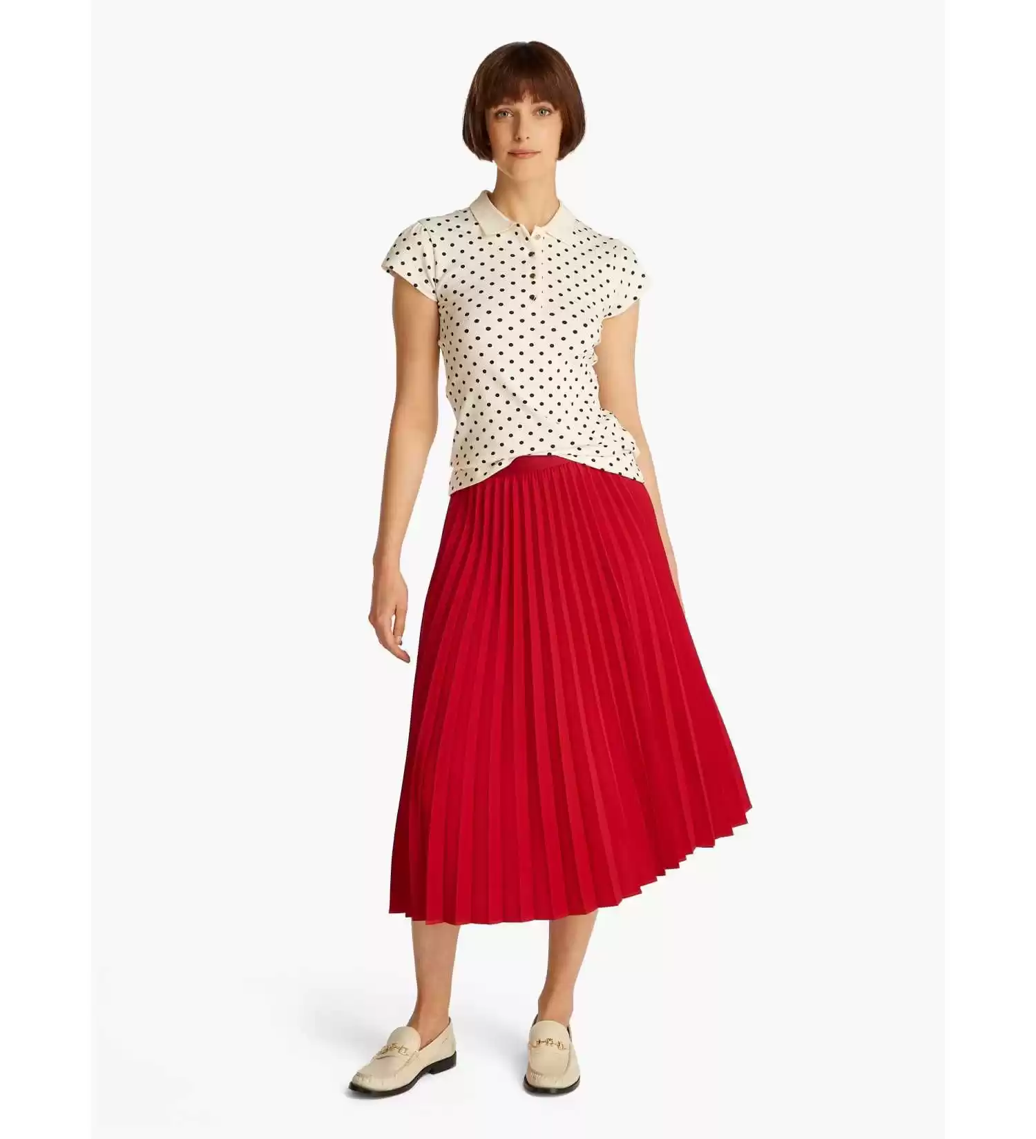 Tommy Hilfiger Kadın Kırmızı Pileli Logolu Midi Etek