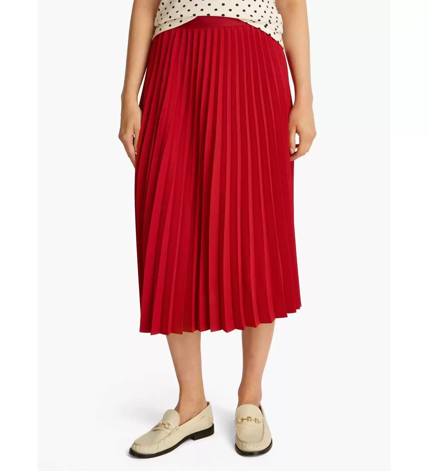 Tommy Hilfiger Kadın Kırmızı Pileli Logolu Midi Etek