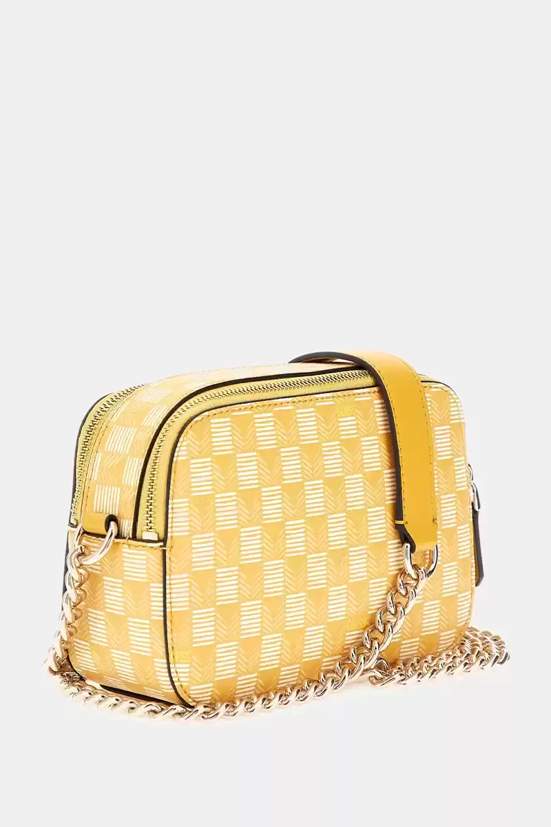 Guess Kadın Sarı G Wave Geometrik Desenli Çapraz Çanta