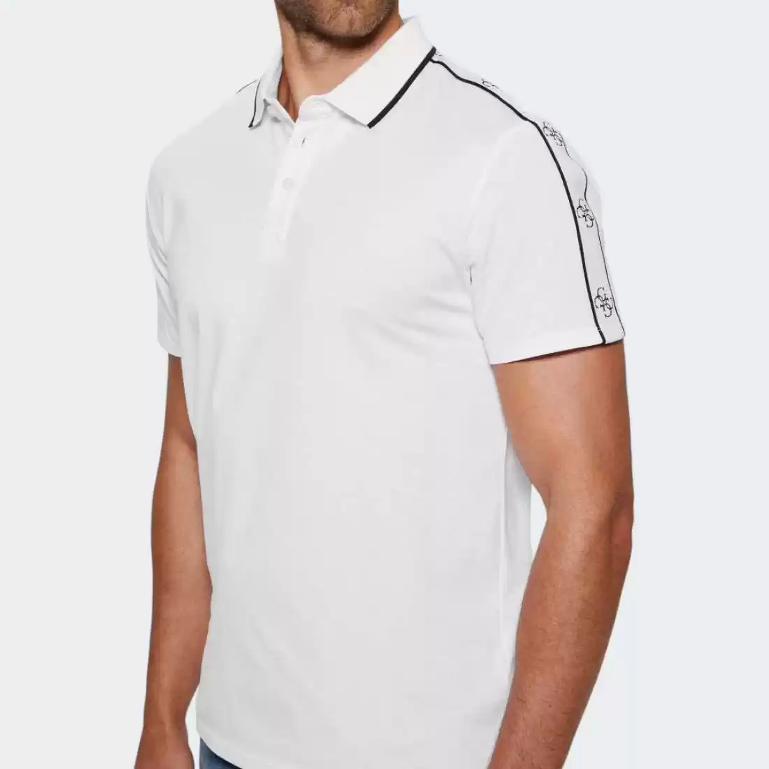 Guess Erkek Bej Quattro G Şeritli Polo Tişört