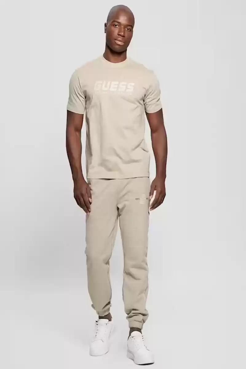 Guess Erkek Bej Logolu Nakış İşlemeli T-Shirt