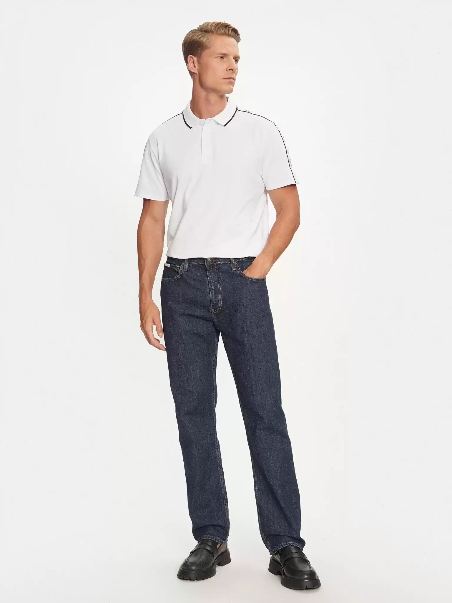 Guess Erkek Beyaz Quattro G Şeritli Polo Tişört