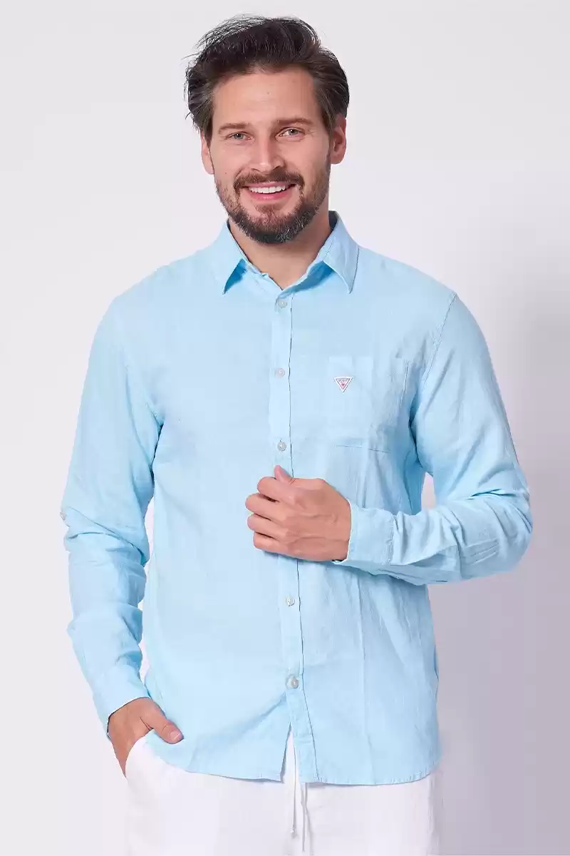 Guess Erkek Mavi Katlanabilir Kollu Gömlek