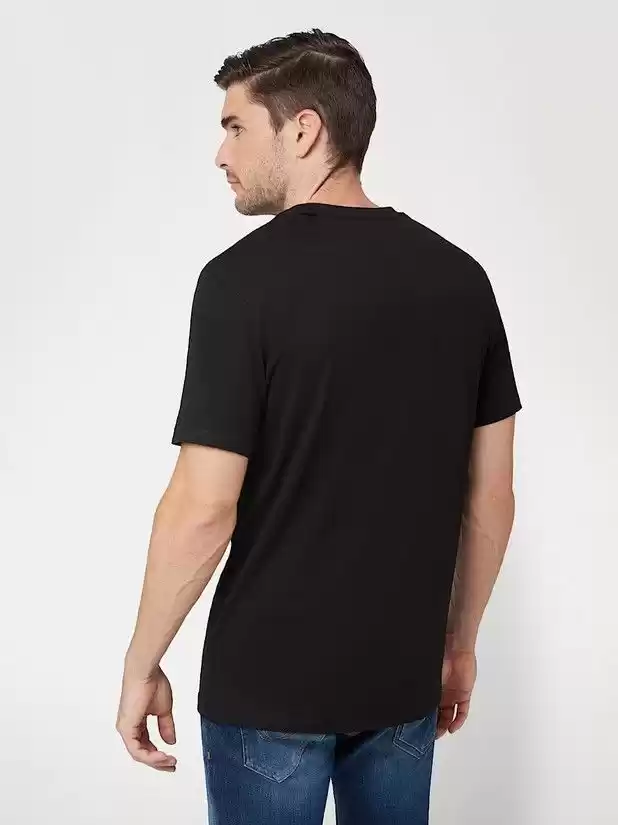 Guess Erkek Siyah Guess Nakışlı Pima Tişört