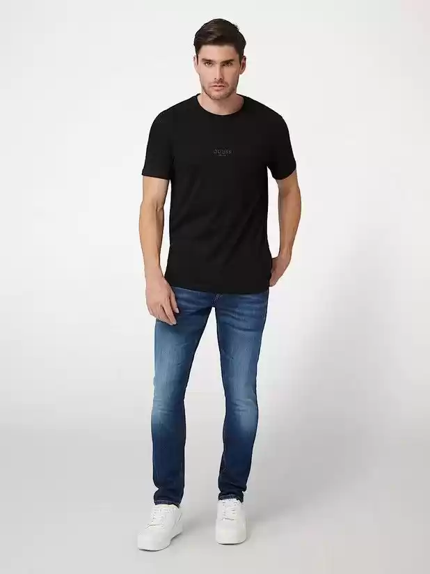 Guess Erkek Siyah Guess Nakışlı Pima Tişört