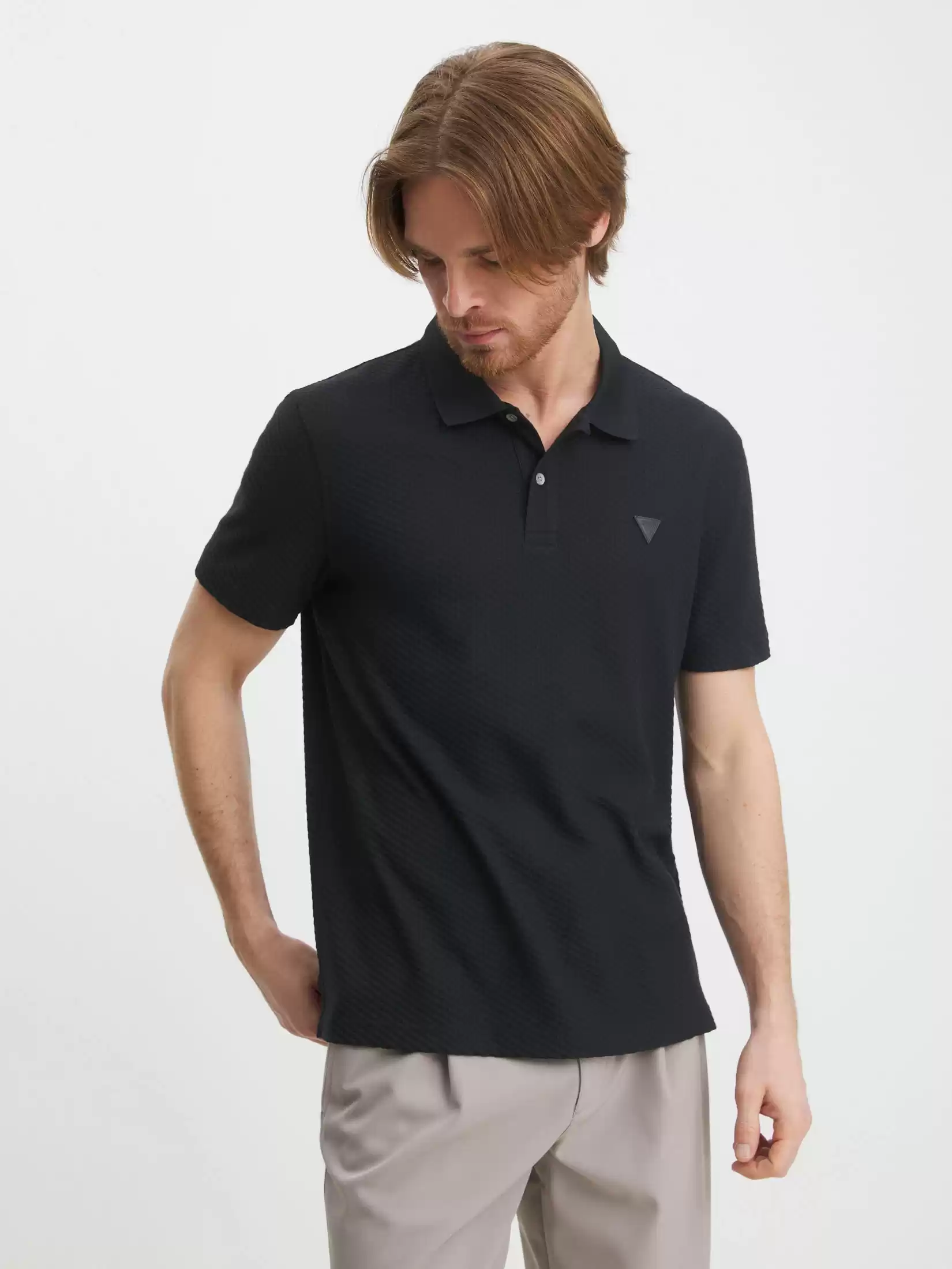 Guess Erkek Siyah Üçgen Polo T-Shirt