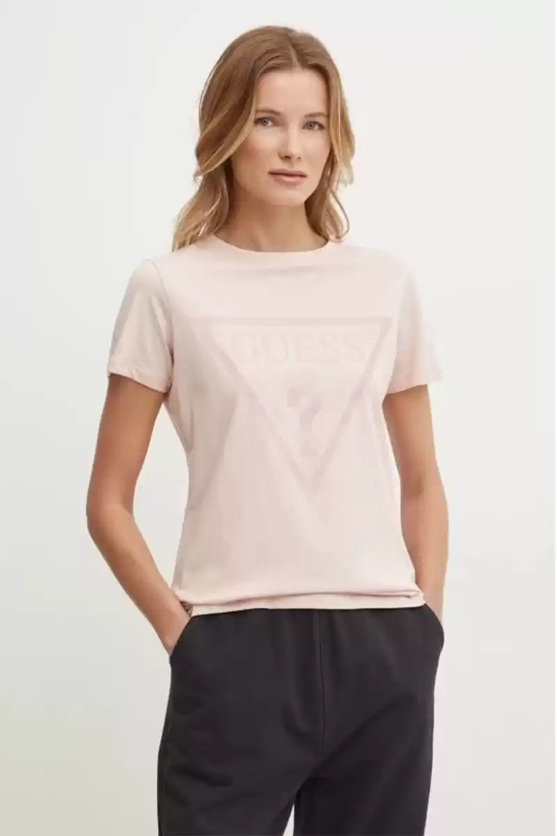 Guess Kadın Adele Önü Üçgen Logolu Pembe T-Shirt