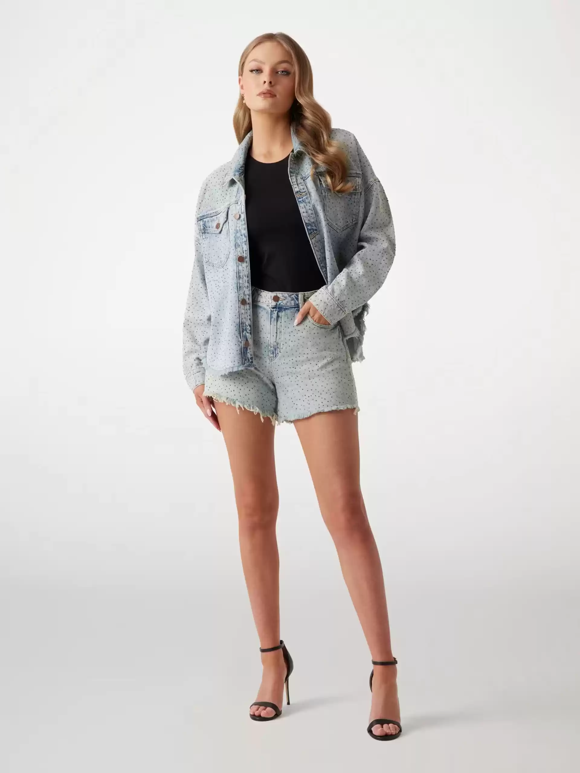Guess Kadın Mavi Relaxed Midi Şort
