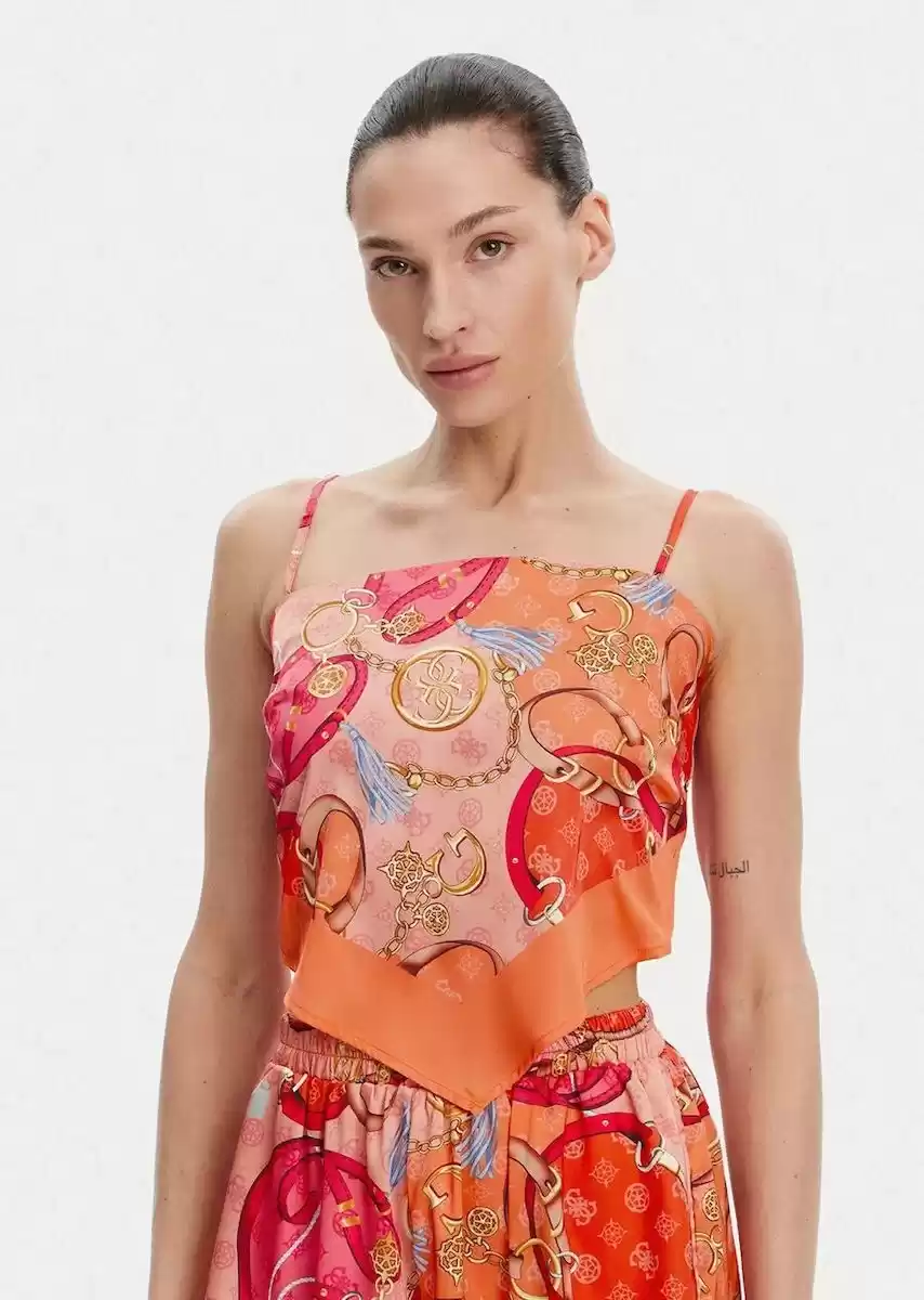 Guess Kadın Çok Renkli Şal Detaylı Kolsuz Bluz