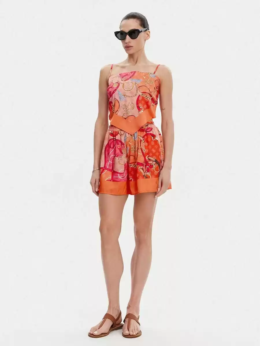 Guess Kadın Çok Renkli Şal Detaylı Kolsuz Bluz