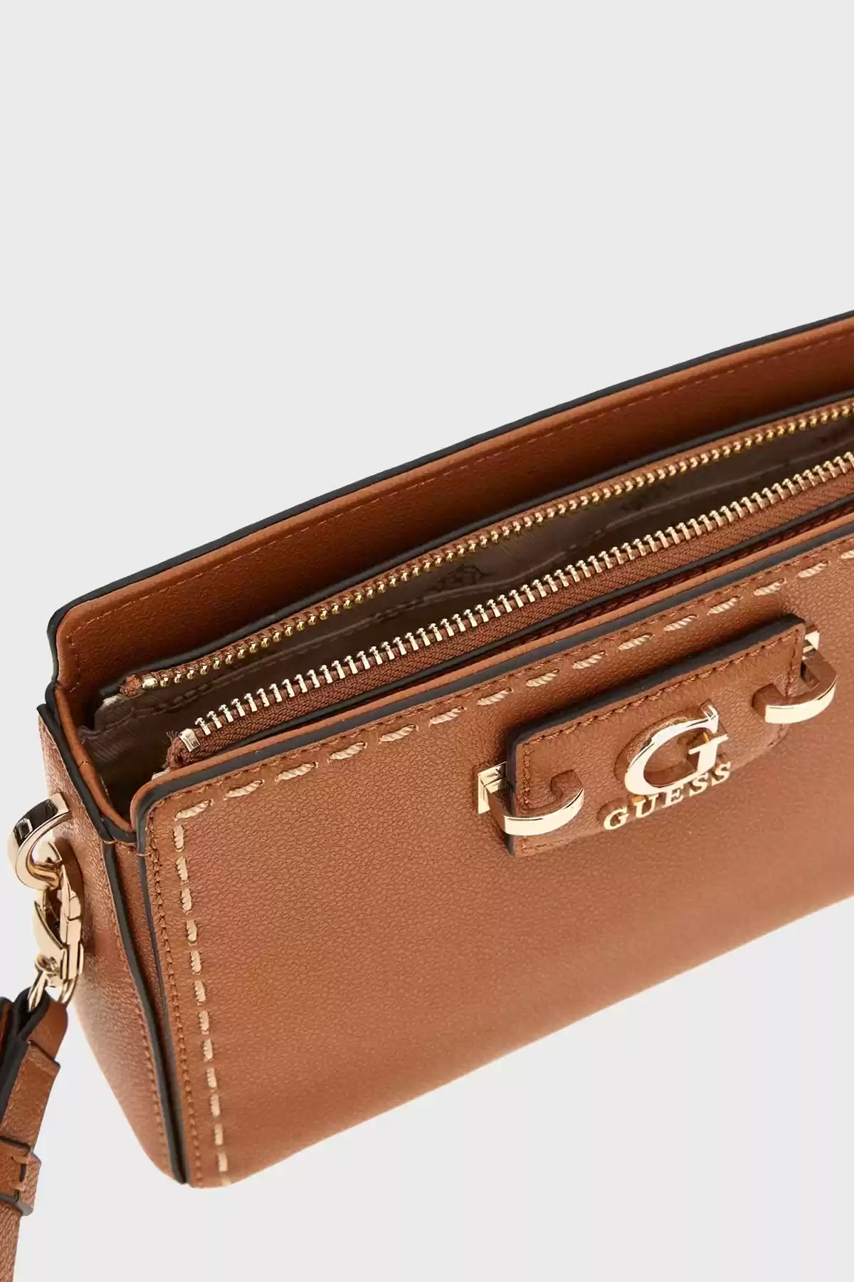 Guess Kadın Kahverengi  Nastra Mini Üstten Fermuarlı Crossbo