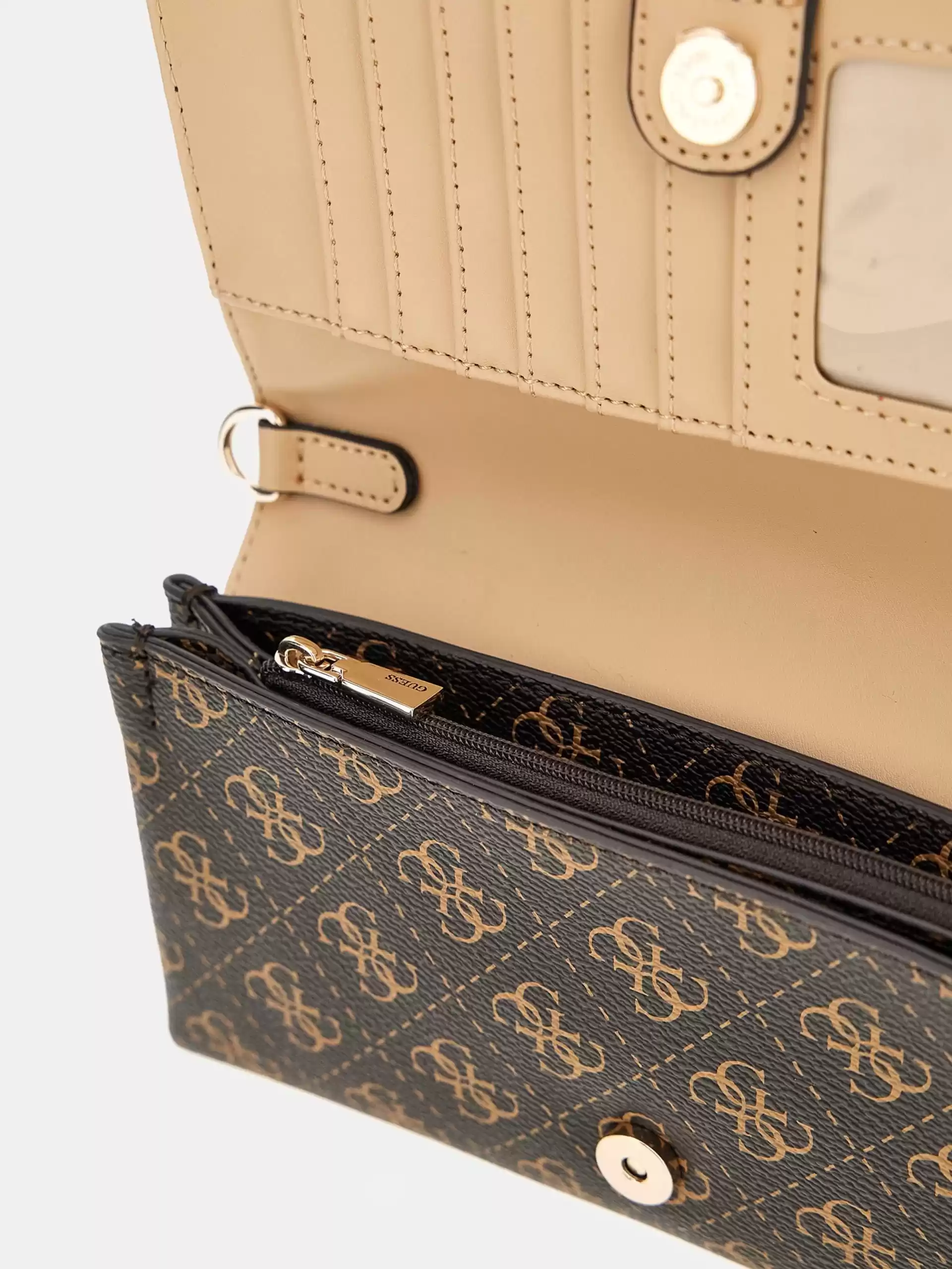 Guess Kadın Kahverengi Noelle Flap Organizer Crossbody Çanta