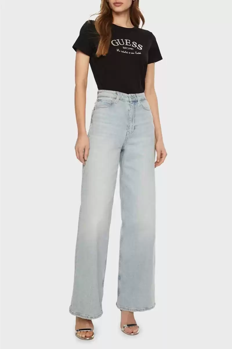 Guess Kadın Margot Siyah Ön Logolu T-Shirt