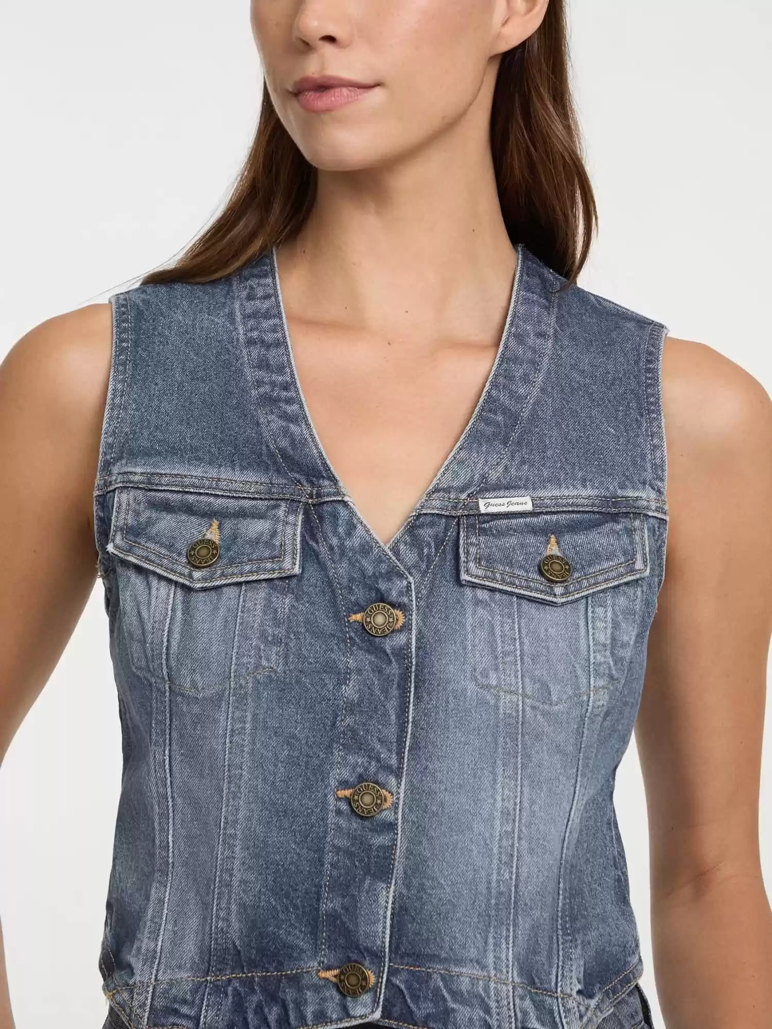 Guess Kadın Mavi Denim Jean Yelek