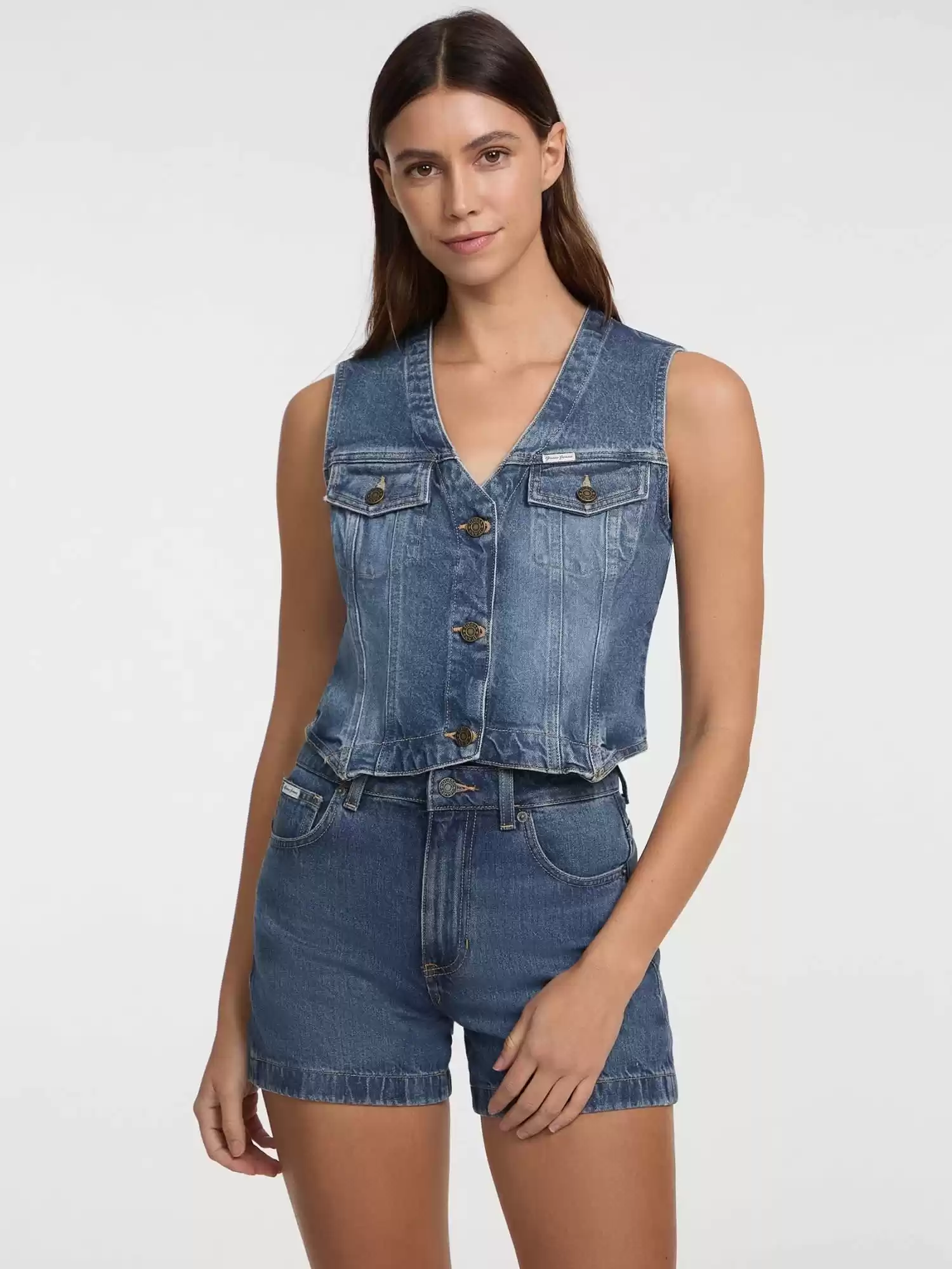 Guess Kadın Mavi Denim Jean Yelek