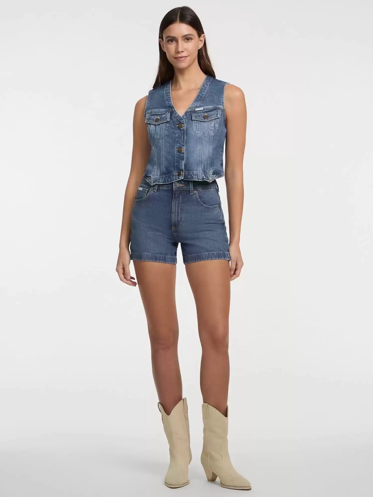 Guess Kadın Mavi Denim Jean Yelek