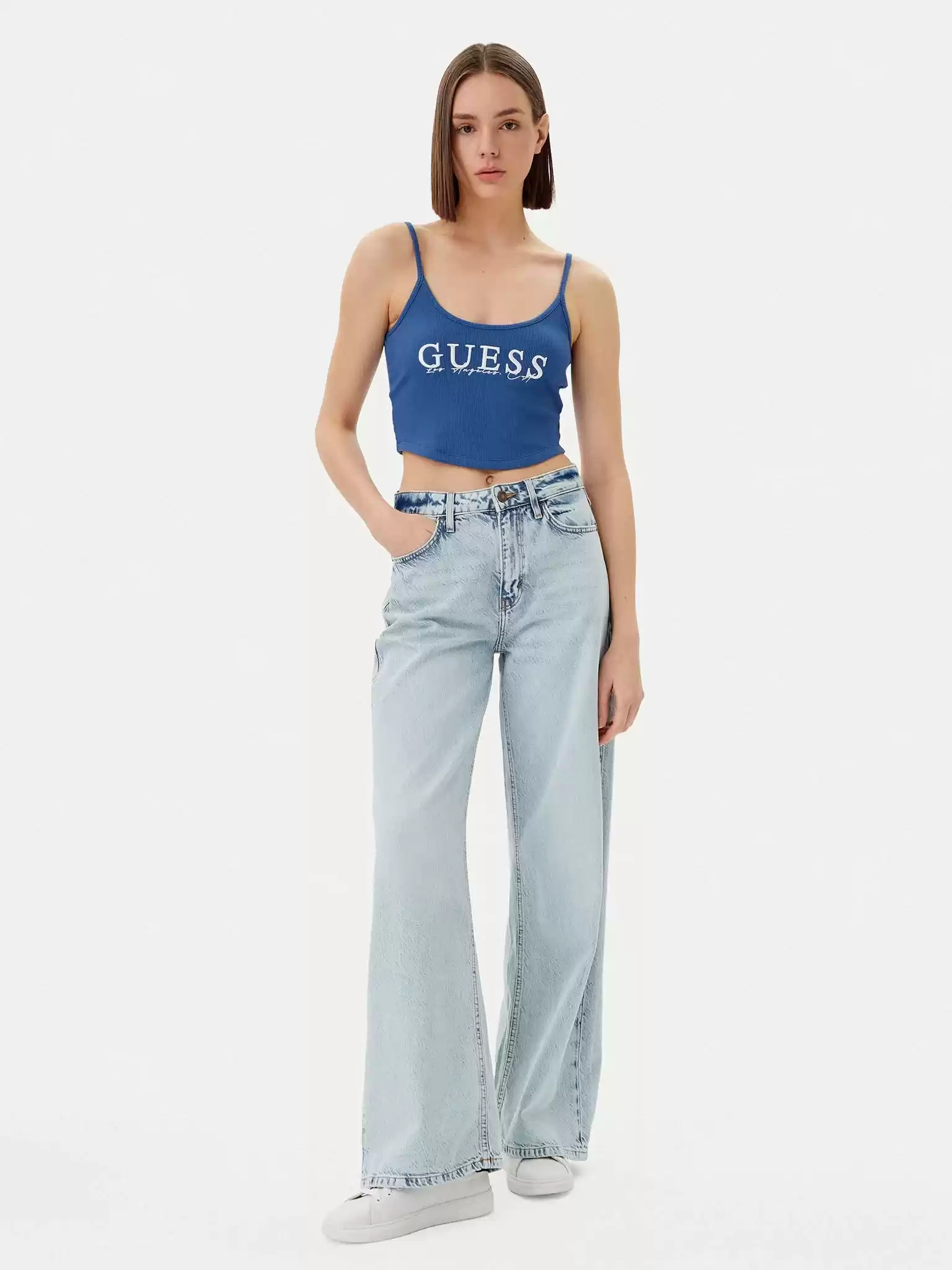 Guess Kadın Mavi Sunflower Ribana Bluz